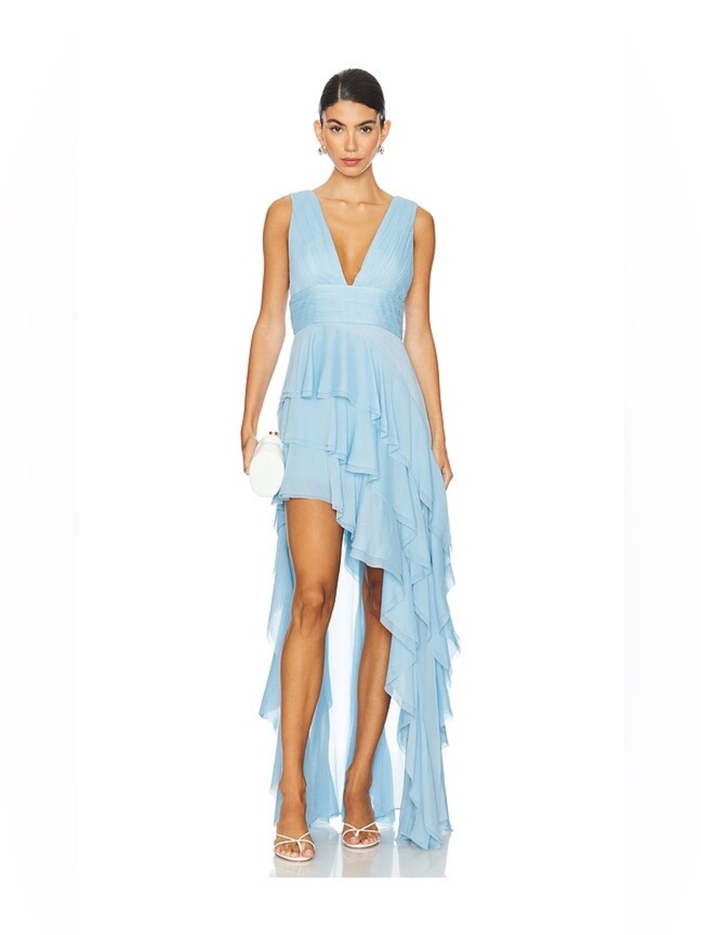 Alice + Olivia Powder Blue Ruffle High-Low Maxi Gown